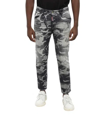 Dsquared2 Men Black Camo Print Jeans In Gray