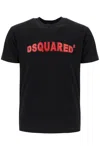 Dsquared2 Black Crewneck T-shirt With Contrasting Print At The Front In Black