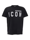 Dsquared2 Men Black Crewneck T-shirt With Maxi Logo Print On The Front In Cotton Man In Black