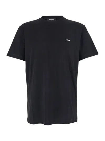 Dsquared2 Men Black Crewneck T-shirt With Patch Logo On The Front In Cotton Man