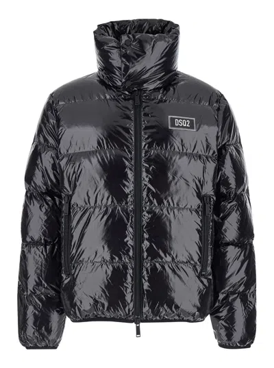 DSQUARED2 DSQUARED2 MEN BLACK DOWN JACKET WITH LOGO PATCH ON THE FRONT IN TECH FABRIC MAN