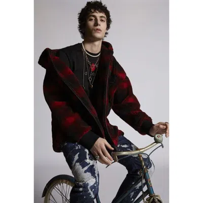 Dsquared2 Men's Black Red Plaid Zip Jacket In ["black","red","multi-color"]