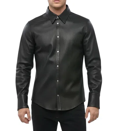 Dsquared2 Long-sleeve Leather Shirt In Black