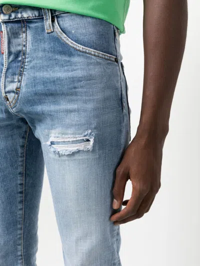 Dsquared2 Blue Light Blue Distressed Straight-leg Jeans