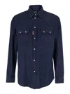 Dsquared2 Men Blue Shirt With Classic Collar And Two Front Patch Pockets With Buttons In Denim Man In Black