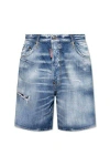 Dsquared2 Logo-tag Distressed Denim Shorts In Navyblue