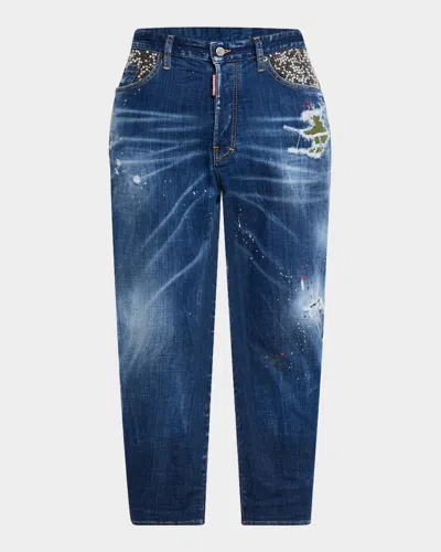 Dsquared2 Men's Bro Distressed Studs Jeans In Blue