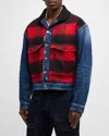 Dsquared2 Check-printed Button-up Denim Jacket In Navy/blue