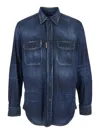 Dsquared2 Blue Shirt With Pointed Collar And Elbow Patches In Denim Man In Blue