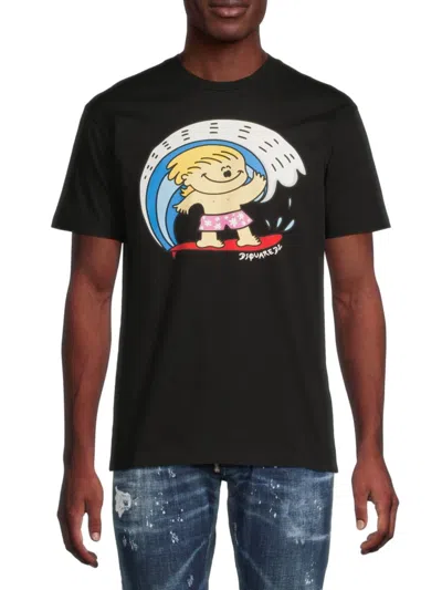 DSQUARED2 MEN'S CARTOON SURFER COTTON T-SHIRT