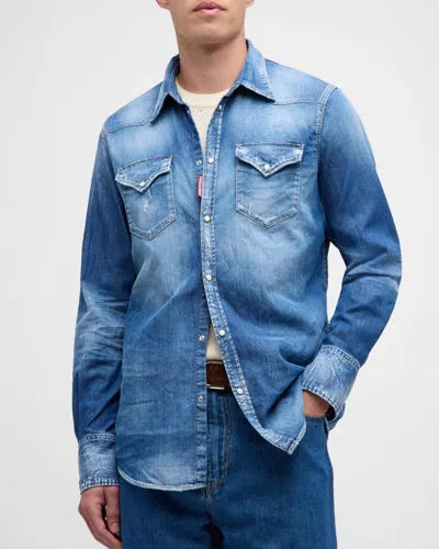 Dsquared2 Men's Classic Denim Western Shirt In Navy/blue