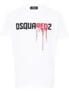 Dsquared2 White Crewneck T-shirt With Dripping Logo Print In Cotton In White