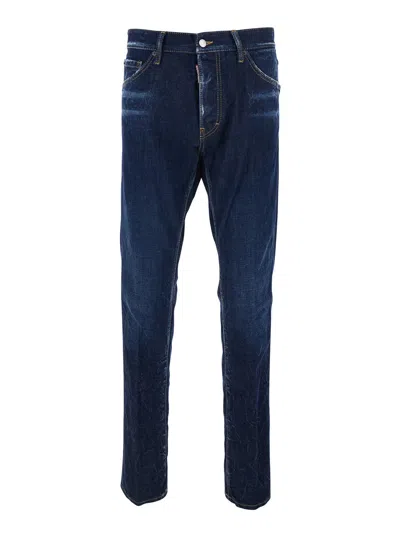 Dsquared2 Cool Guy Blue Jeans With Logo Patch On The Rear And Ripped Details In Denim Man