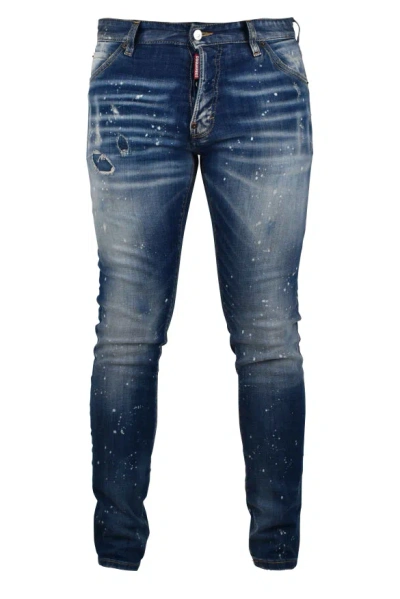 Dsquared2 Slim-fit Distressed Denim Jeans With Signature Details In Blue