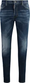 Dsquared2 Navy Blue Slim Cut Jeans With Whiskering Effect In Blue