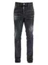 Dsquared2 Easy Black Wash Tidy Biker Black Stretch Cotton Denim Jeans In Faded Black