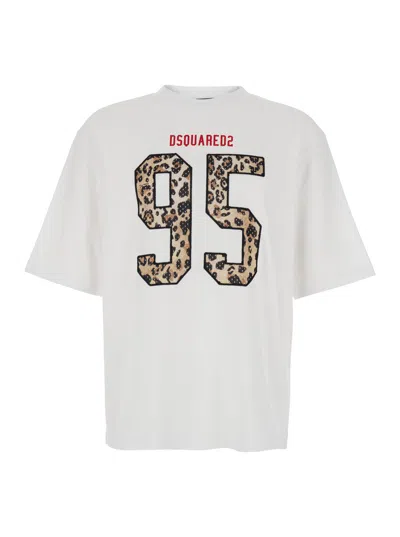 Dsquared2 Men White T-shirt With Maxi Logo On The Front In Cotton Man