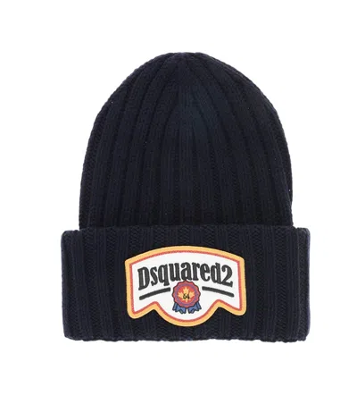Dsquared2 Men Dark Blue Logo Beanie Cap