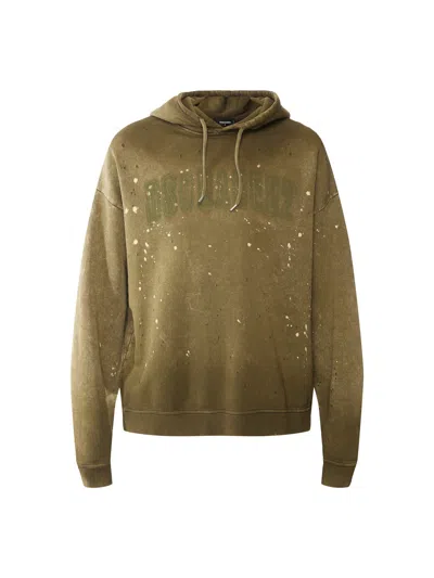 Dsquared2 Olive Green Cotton Hoodie With Original Print