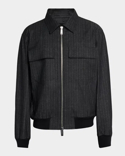 Dsquared2 Men's Denim Pinstripe Zip Jacket In Black