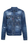 DSQUARED2 MEN'S DISTRESSED BUTTONED DENIM JACKET IN NAVY BLUE