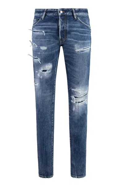 Dsquared2 Men's Distressed Denim Jeans With Leather Detailing