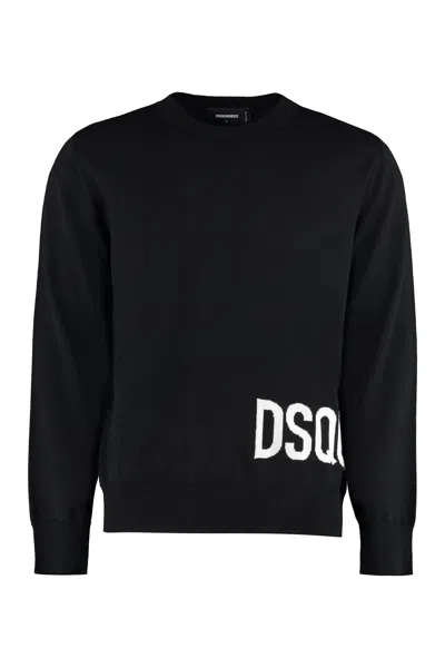 Dsquared2 Men's Dsq2 Virgin Wool Crew-neck Sweater In Black