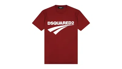 Pre-owned Dsquared2 Men's Dsqua2 Cigarette Fit Brand Logo Burgundy T-shirt In Red