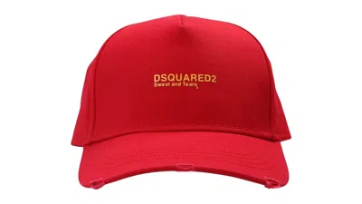 Pre-owned Dsquared2 Men's Dsqua2 Sweat And Tears Logo Cap In Red