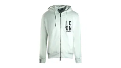 Pre-owned Dsquared2 Men's  Bold Icon Logo Zipup Hoodie In White