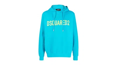 Pre-owned Dsquared2 Men's  Bold Logo Caribbean Sea Hoodie In Blue