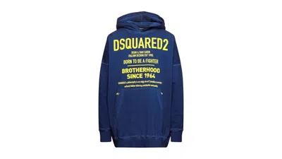 Pre-owned Dsquared2 Men's  Born To Be A Fighter Oversize Hoodie In Blue