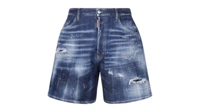 Pre-owned Dsquared2 Men's  Boxer Fit Denim Shorts In Blue
