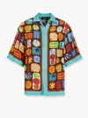 Dsquared2 Multicolor Shirt With Cuban Collar And All-over Printed Motif In Multicolor