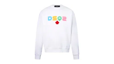 Pre-owned Dsquared2 Men's  Coloured Dsq2 Logo Sweatshirt In White