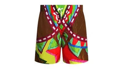 Pre-owned Dsquared2 Men's  Colourful Abstract Design Swim Shorts In Brown
