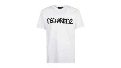 Pre-owned Dsquared2 Men's  Cool Fit Scribble Spray Logo T-shirt In White