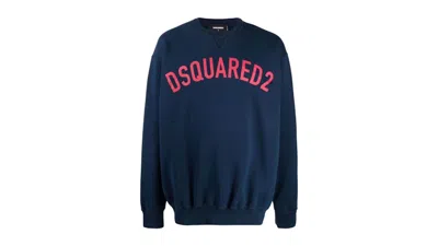 Pre-owned Dsquared2 Men's  Curved Logo Navy Sweatshirt In Blue