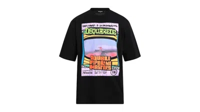 Pre-owned Dsquared2 Men's  Double Pipeline Masters Design Skater Fit T-shirt In Black