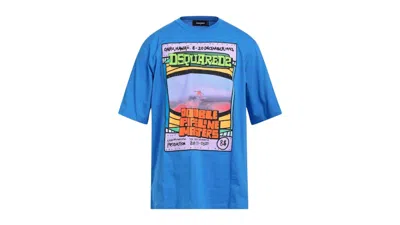 Pre-owned Dsquared2 Men's  Double Pipeline Masters Design Skater Fit T-shirt In Blue