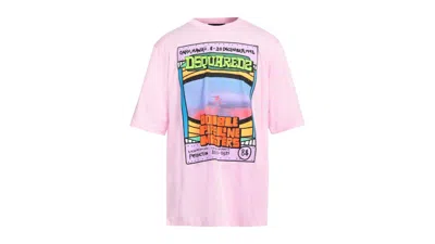 Pre-owned Dsquared2 Men's  Double Pipeline Masters Design Skater Fit T-shirt In Pink