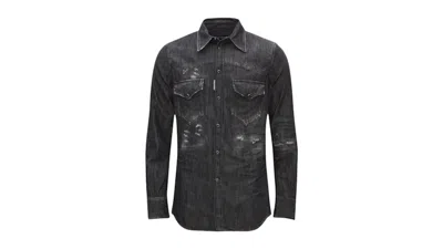 Pre-owned Dsquared2 Men's  Fashion Western Faded Denim Shirt In Black