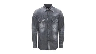 Pre-owned Dsquared2 Men's  Fashion Western Faded Denim Shirt In Grey