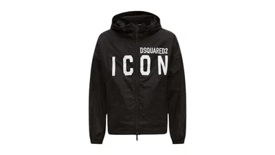 Pre-owned Dsquared2 Men's  Large Icon Logo Thin Windbreaker Jacket In Black