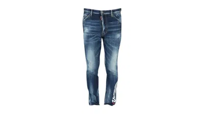 Pre-owned Dsquared2 Men's  Large Logo Relax Long Crotch Jeans In Blue