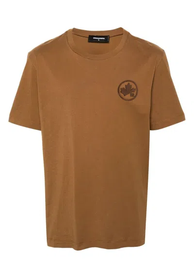 Dsquared2 Logo-flocked Cotton T-shirt In Brown