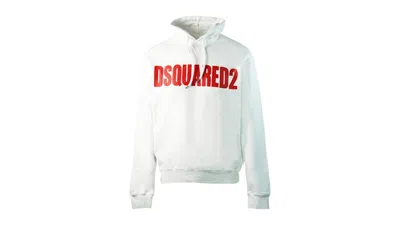 Pre-owned Dsquared2 Men's  New Dan Fit Large Logo Hoodie In White