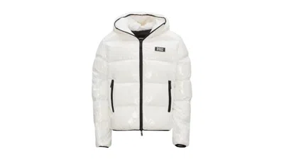 Pre-owned Dsquared2 Men's  Patch Logo Shiny Down Jacket In White