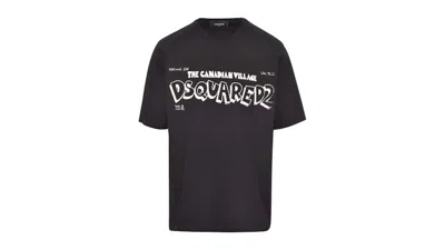 Pre-owned Dsquared2 Men's  Skater Fit Canadian Village Logo T-shirt In Black