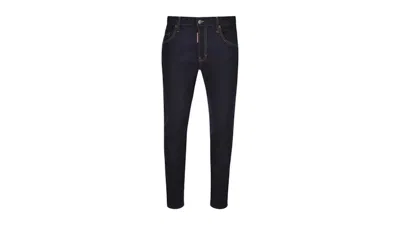 Pre-owned Dsquared2 Men's  Skater Jean Italian Address Logo Navy Wash Jeans In Blue